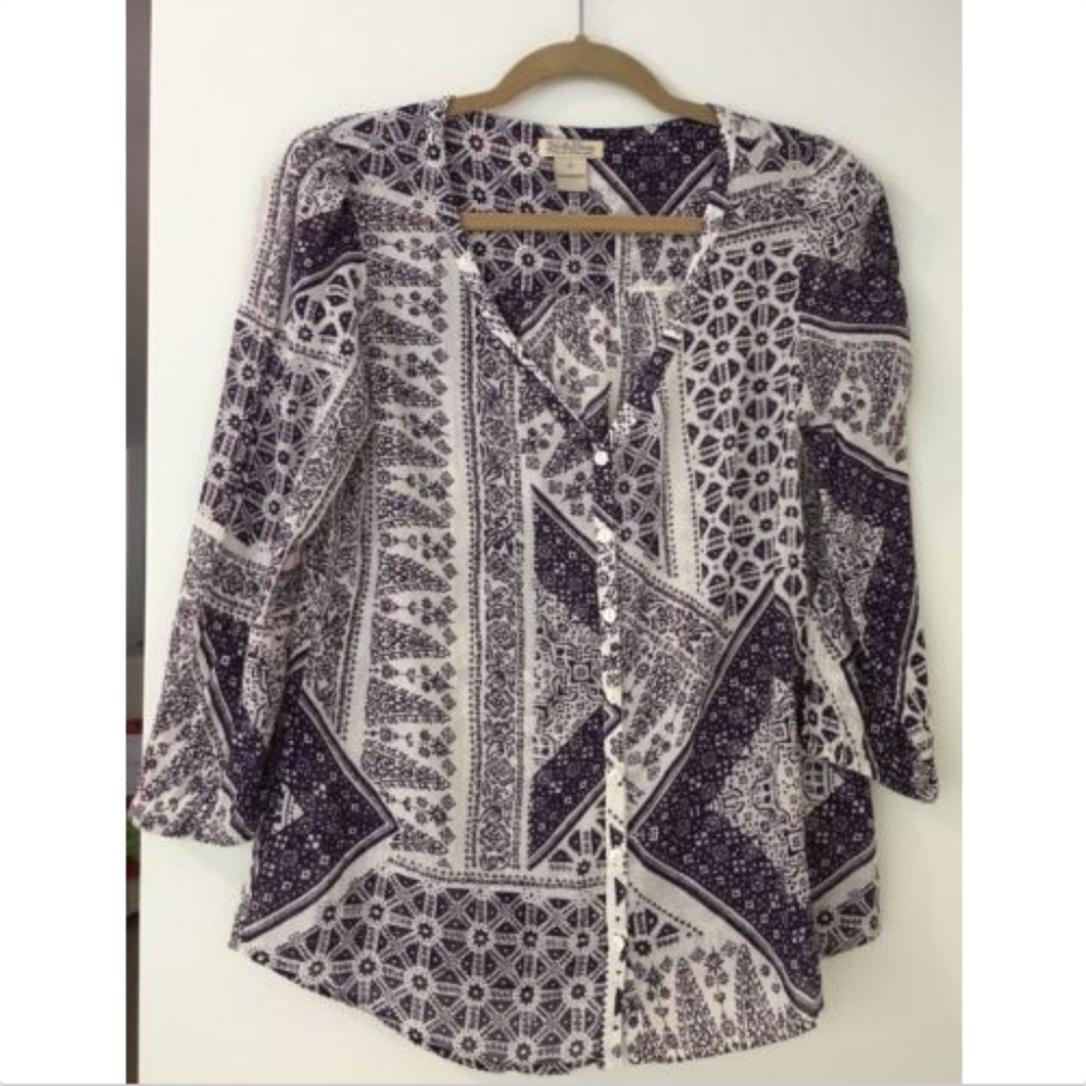 Lucky Brand Blouse Size S Semi Sheer 3/4 Sleeve